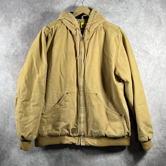 Brazos Work Force Jacket Mens Large Brown Quilted Long Sleeve Hoodie Full Zip - Picture 1 of 11